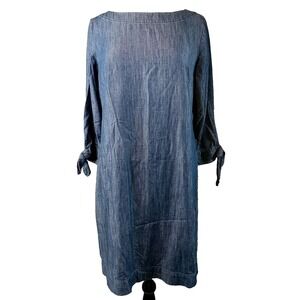 Talbots Denim Shift Dress Womens‎ 3/4 Slv Tie Cuff Blue Chambray Lagenlook Sz 6